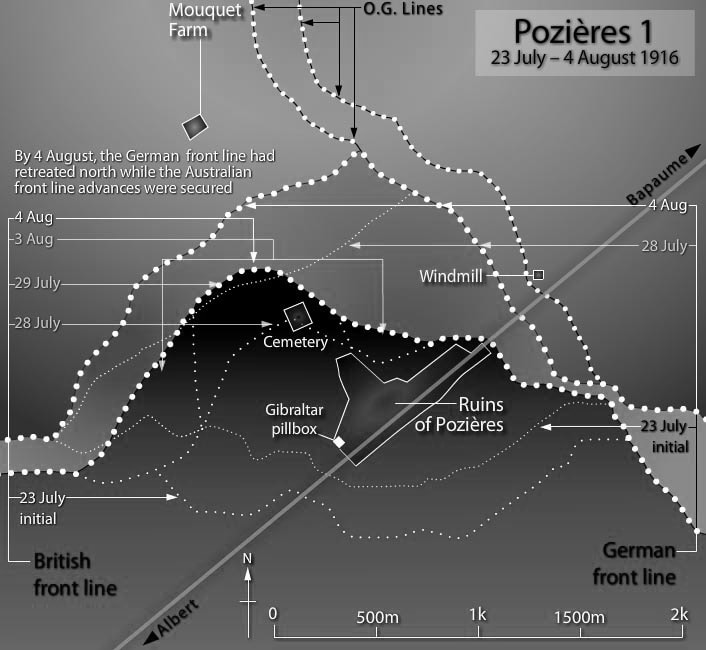 Map Pozières WWI, the Somme