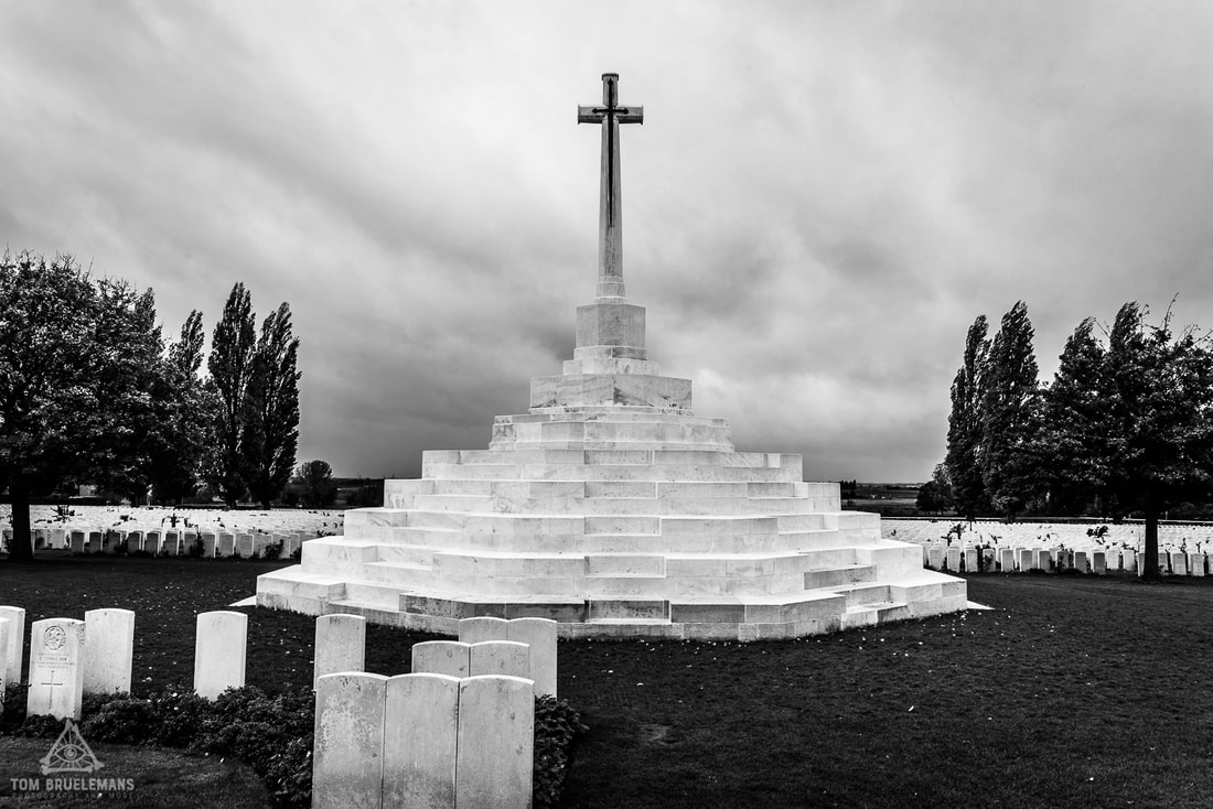 Cross of sacrifice at Tyne Cot Cemetery, Zonnebeke, Belgium.